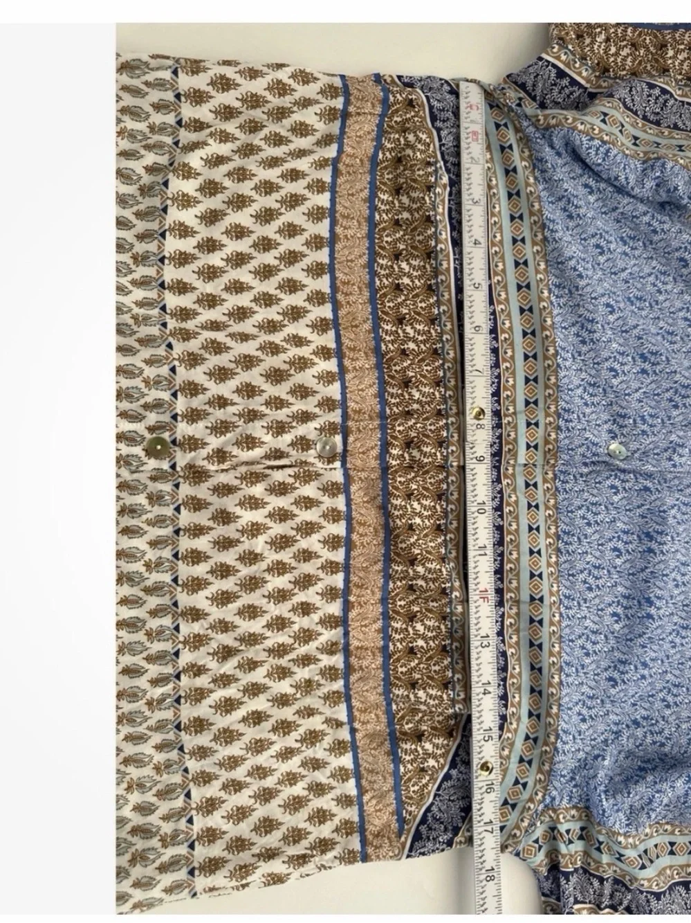 J. Jill Blue and Cream Patterned Long-Sleeve Blouse